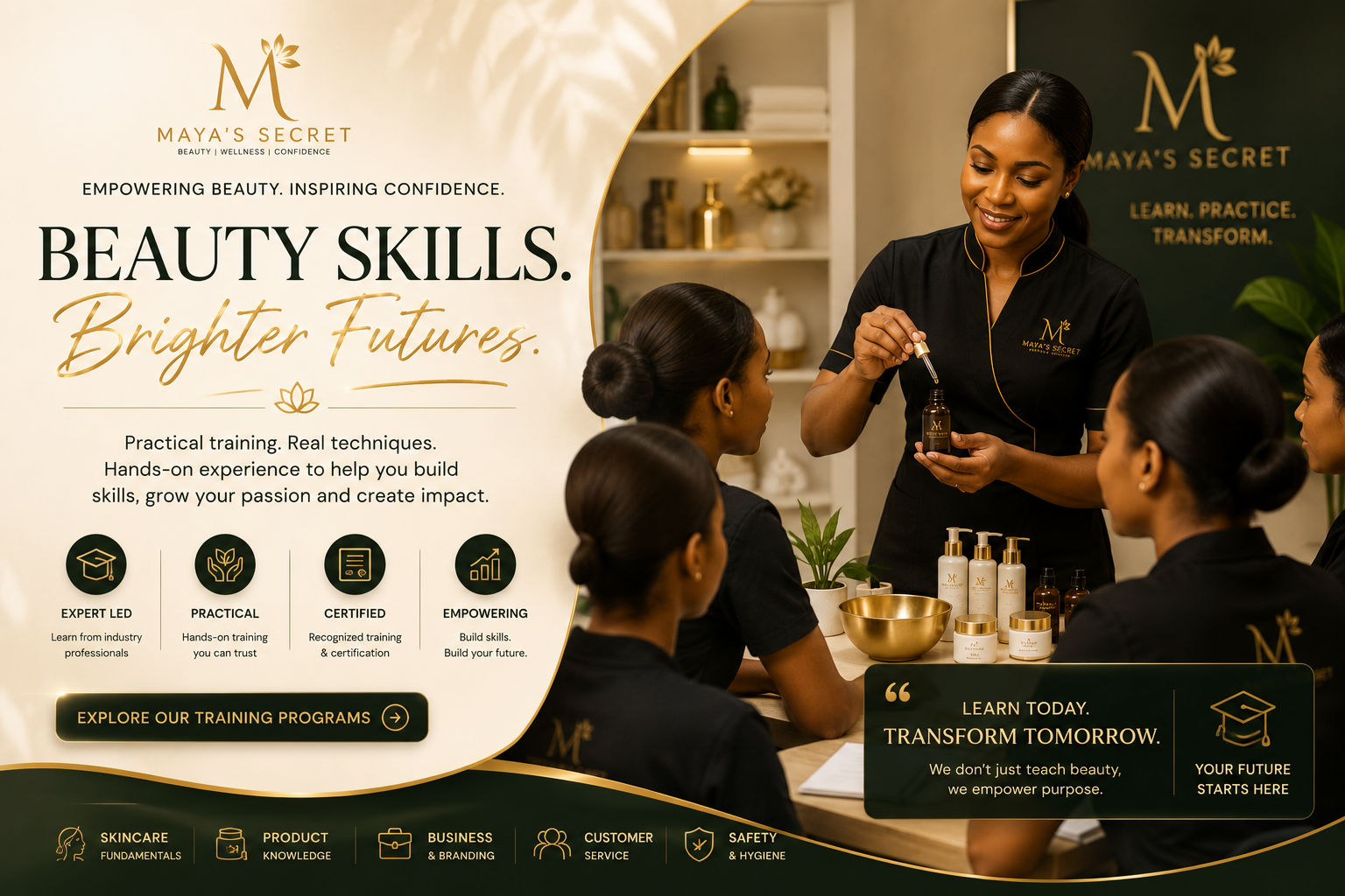 Hands-on professional beauty training at Maya's Secret